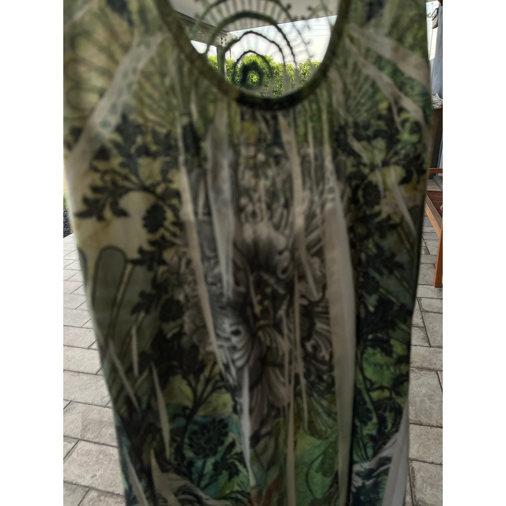 Rue 21 Boho Green Floral Botanical Crochet Lace Back Mini Dress M - Picture 2 of 7